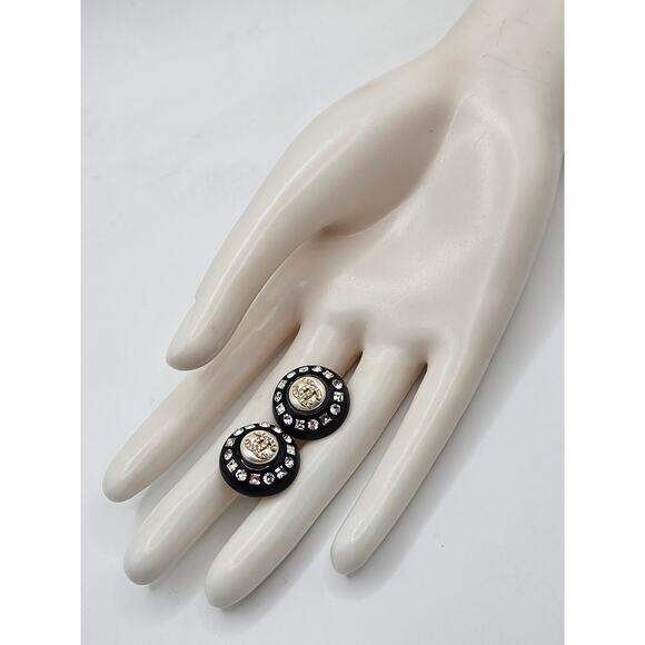 Chanel Black Resin Faux Pearl Crystal CC Stud Earrings - Picture 9 of 14